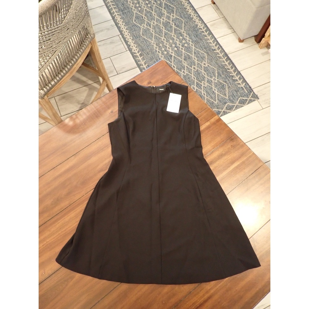 Theory Easy Flare Dress Black Admiral Crepe Sleeveless A-Line P0109603 Size 8 - Picture 15 of 16